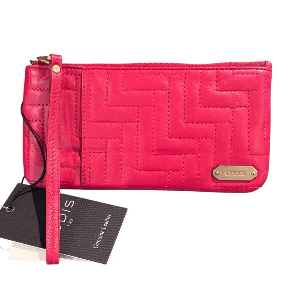 LODIS Red Zip Quilted Leather Wristlet